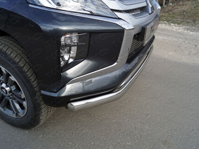 Защита передняя овальная 75х42 мм ТСС для Mitsubishi L200 2019-2021